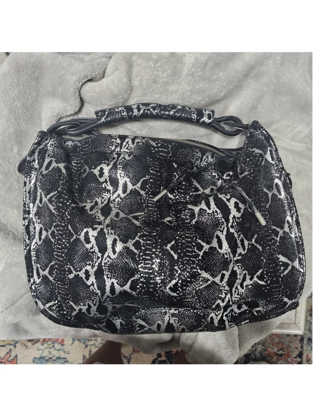 LINDSAY LOHAN Dita Python Snake Bag Hobo Black Leather Side Corsets Y2K